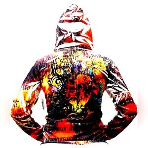 DNLA Sport Womens Size Medium Tattoo Print Zip Up Hoodie.NWNT